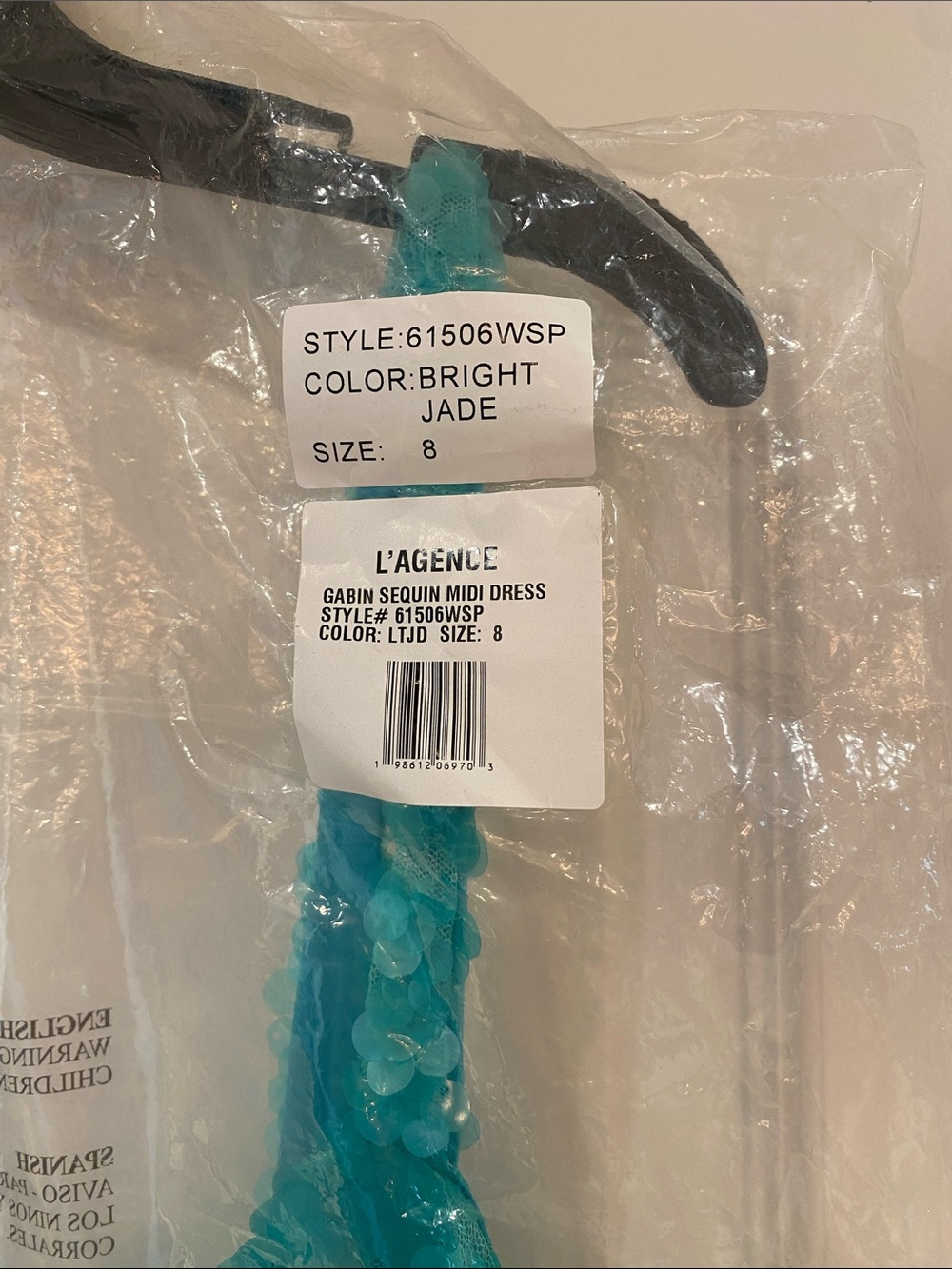 L'AGENCE Gabin  seafoam Sequin Midi Dress NWT - Picture 7 of 10